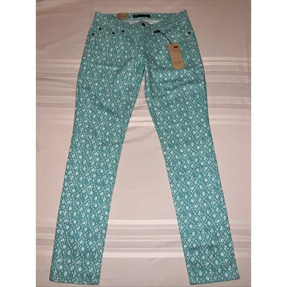 Levis 524 Size 9M Too Superlow Skinny Black Label Aqua Pattern Jeans - Picture 1 of 11